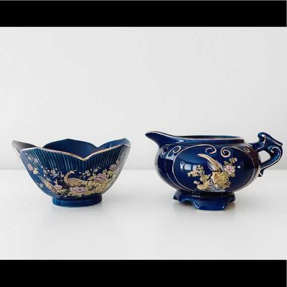Vintage Hand-painted Japanese Scalloped Sugar Bowl & Creamer - Picture 7 of 16
